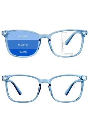 LAMBBAA Progressive Multifocal Blu-Lite Blocker Readers + Clear Blue Frames